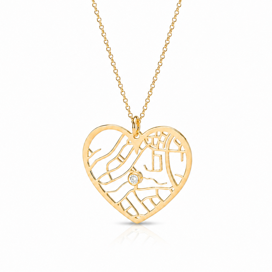 Hollow Map Necklace — Heart / 18K Gold Plated Base Sterling Silver