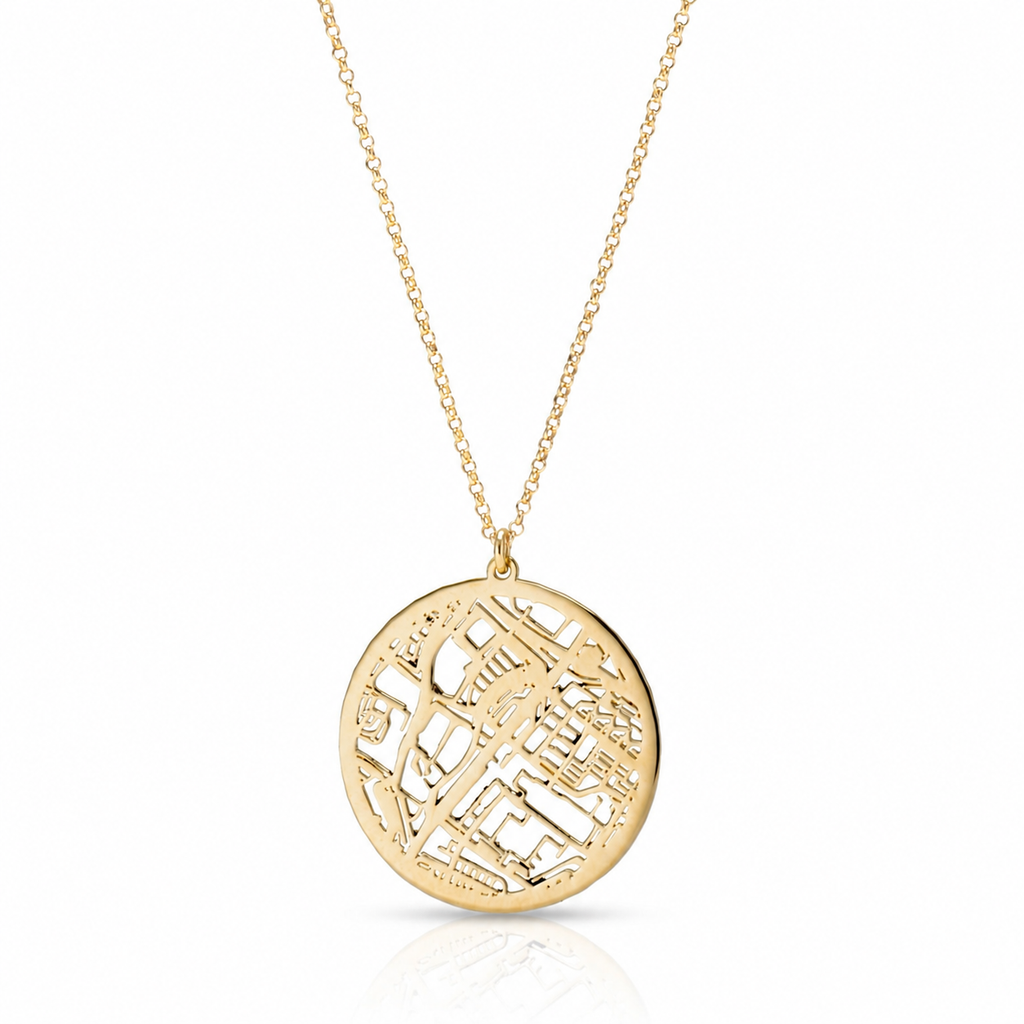 Hollow Map Necklace — Circle / 18K Gold Plated Base Sterling Silver
