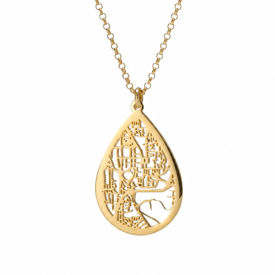 Hollow Map Necklace — Small Drop / 18K Gold Plated Base Sterling Silver