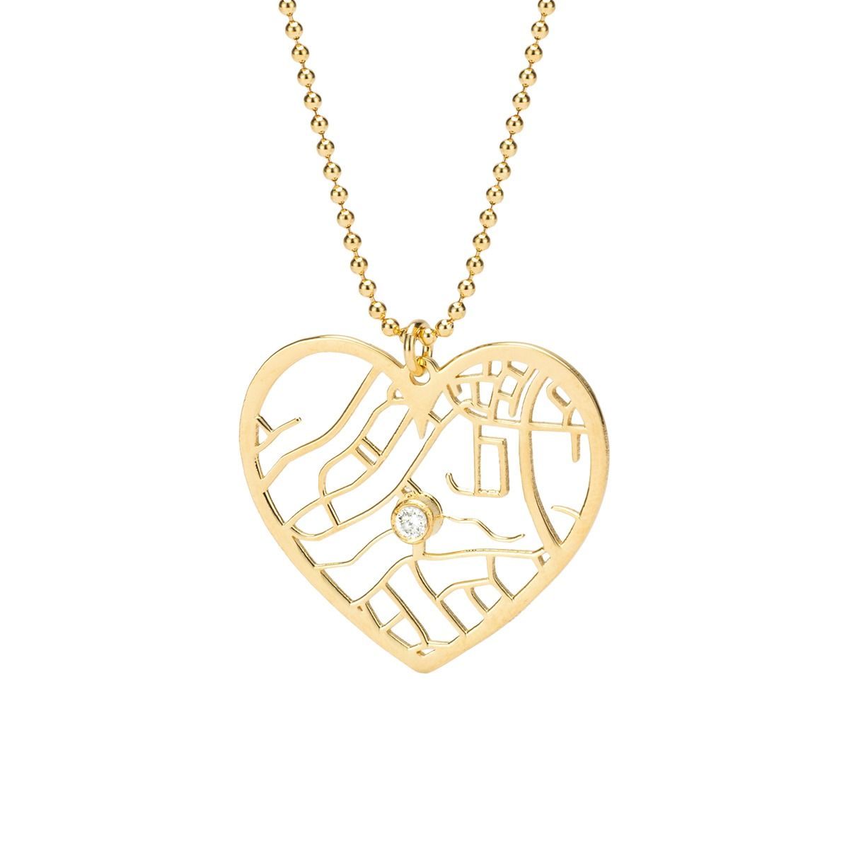 Hollow Map Necklace — Heart / 18K Gold Plated Base Stainless Steel