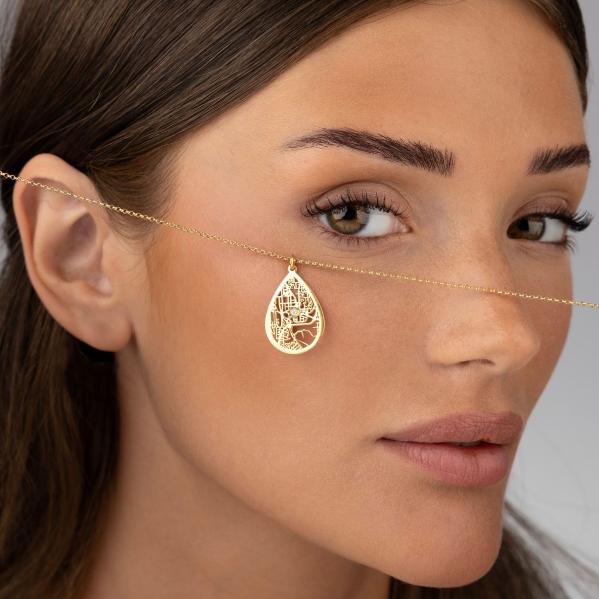 Hollow Map Necklace — Small Drop / 18K Gold Plated Base Sterling Silver