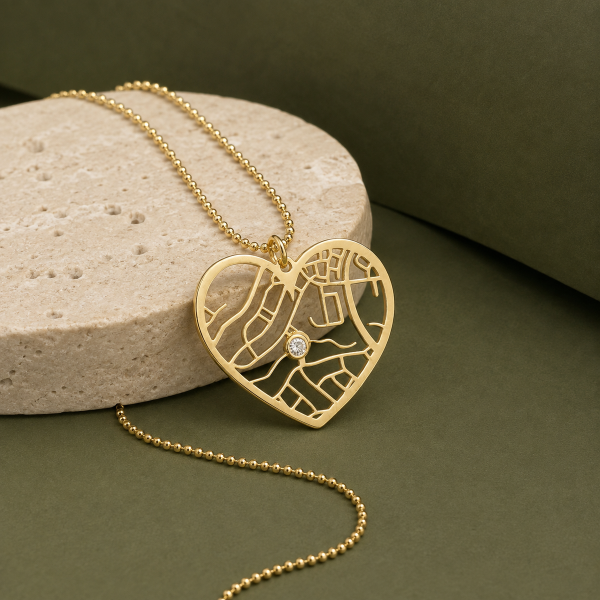 Hollow Map Necklace — Heart / 18K Gold Plated Base Sterling Silver