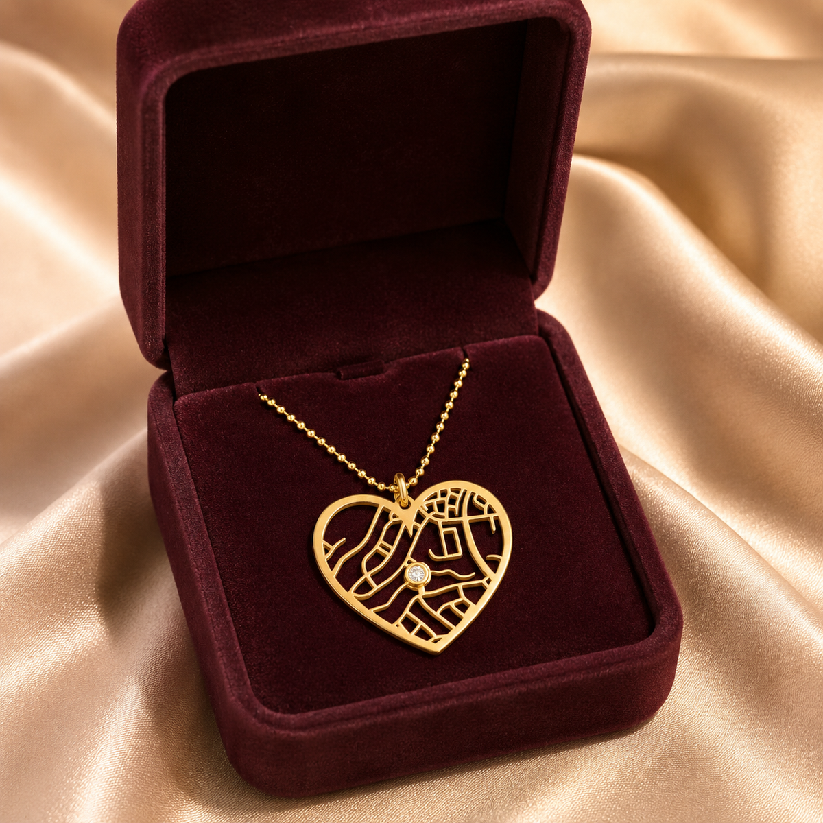 Hollow Map Necklace — Heart / 18K Gold Plated Base Sterling Silver
