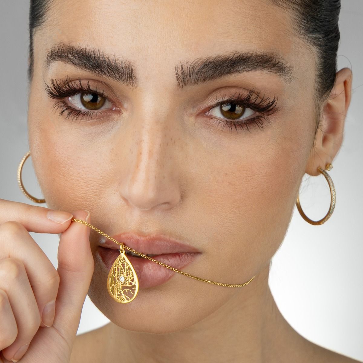 Hollow Map Necklace — Small Drop / 18K Gold Plated Base Sterling Silver