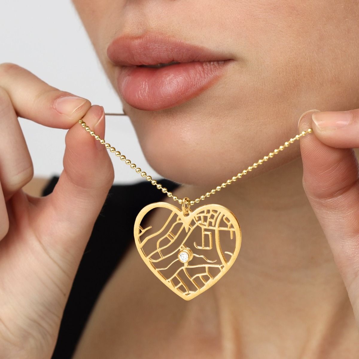 Hollow Map Necklace — Heart / 18K Gold Plated Base Sterling Silver