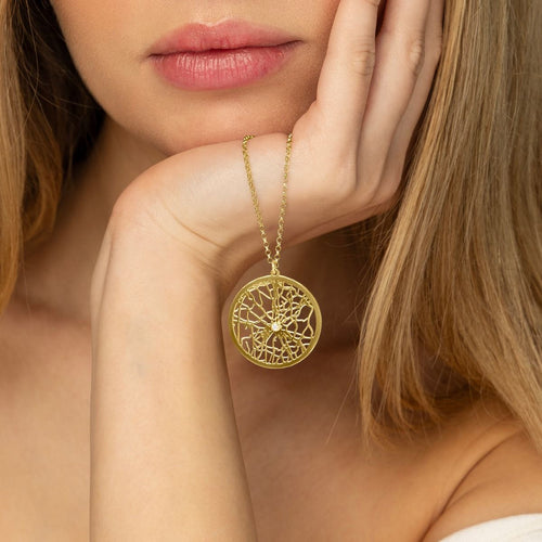 Hollow Map Necklace — Circle / 18K Gold Plated Base Stainless Steel